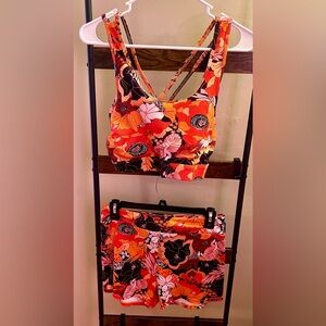 SHEIN Floral Athletic Shorts Set - Red and Black